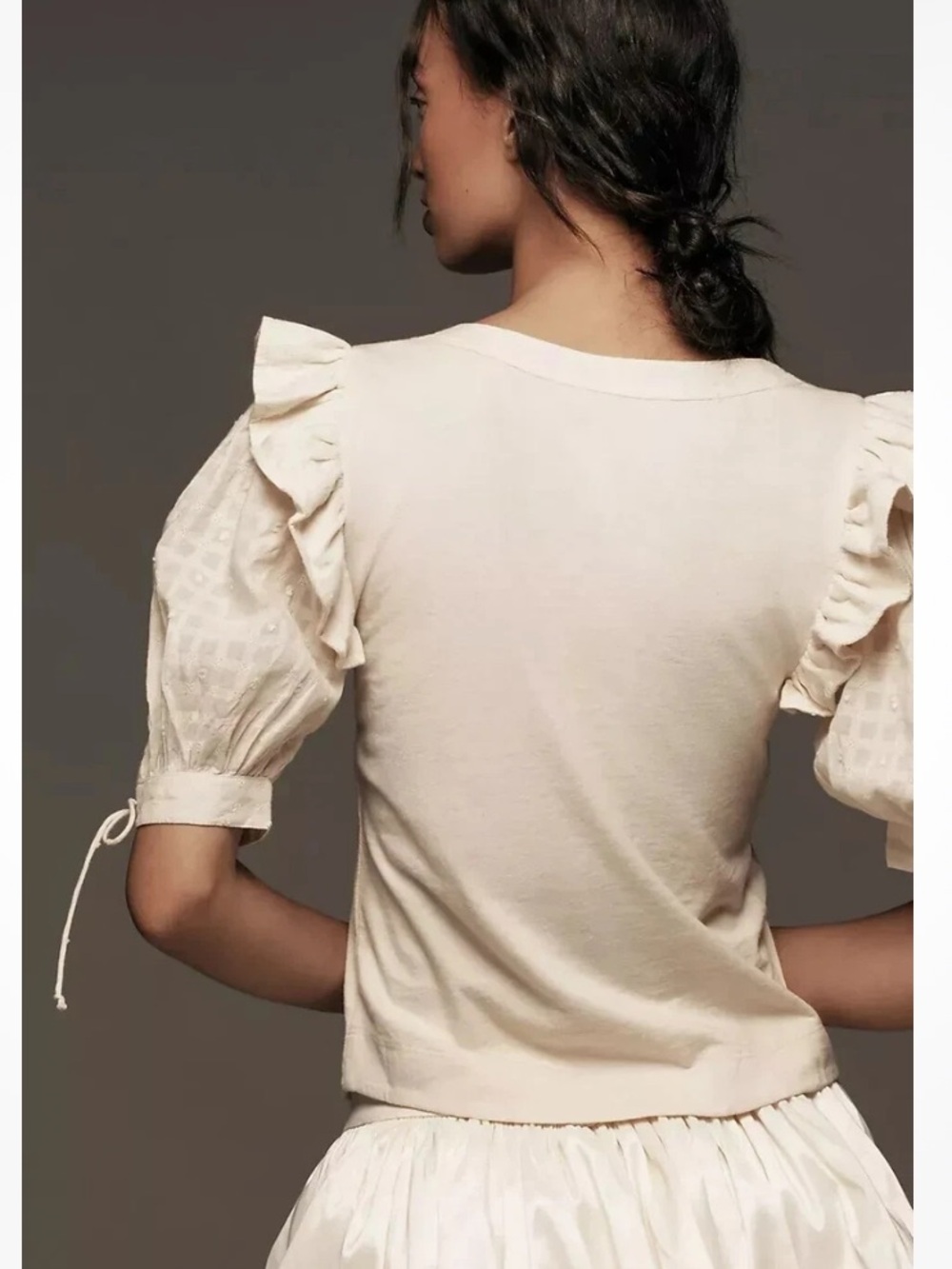 Anthropologie Cream Ruffle Sleeve Top - Picture 2 of 9
